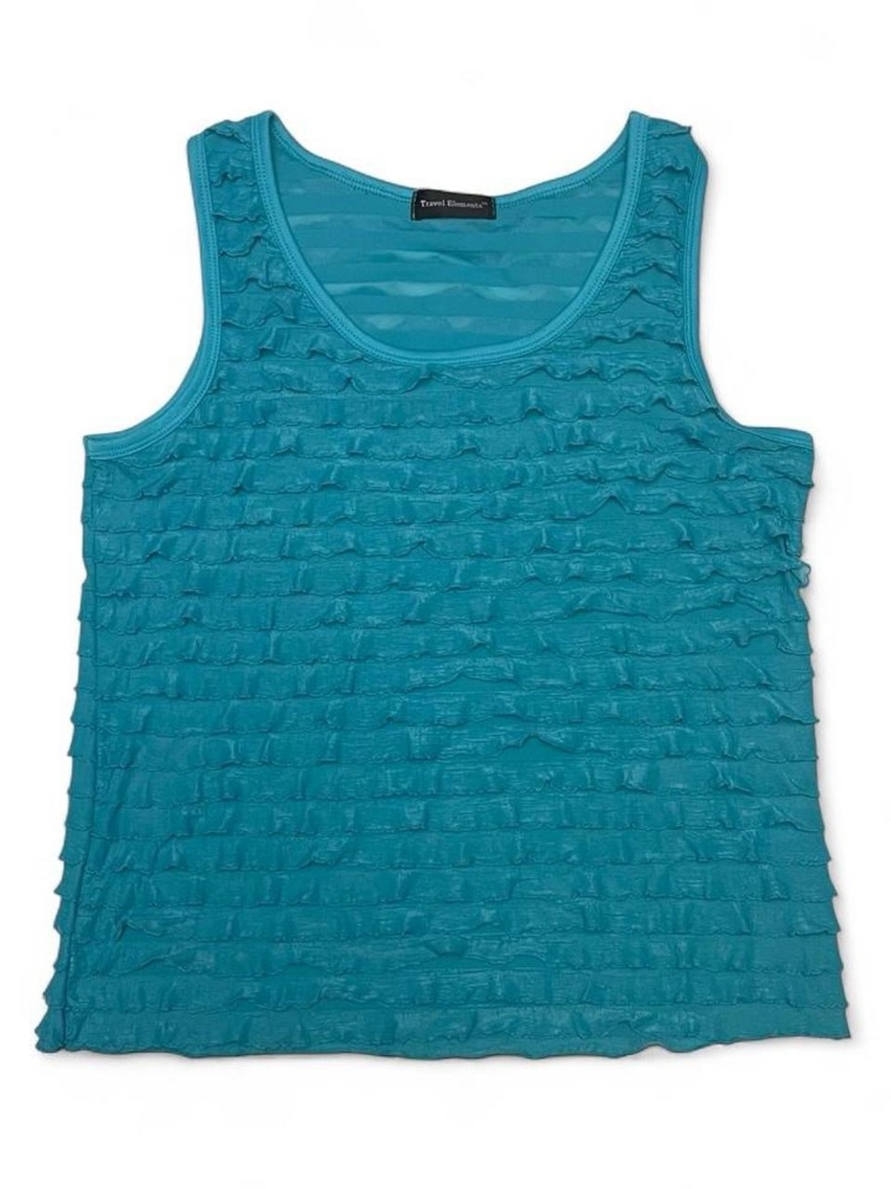 Y2K Travel Elements Teal Ruffle Tank Top | Made in USA L | Fairy Coquette